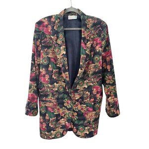 Danielle B Jacket Women M Pink Notch Blazer Floral Valentines Retro 80s Western